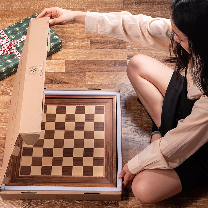 A&A 16.5 inch Deluxe 3 in 1 Wooden Backgammon Set-Chess Set with Checkers/ 3.0 inch King Height Staunton Chess Pieces