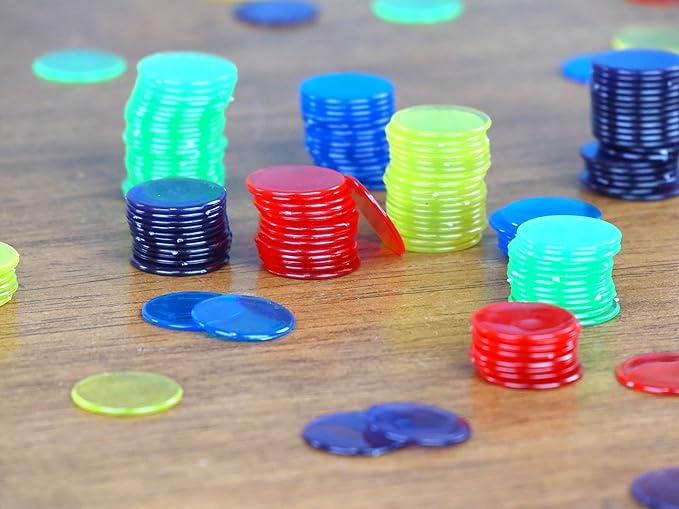 Regal Bingo Plastic Bingo Chips 1000 Pcs - Clear Transparent Counters Game Chips Set for Board Game - Fun Bingo Night - 3/4 Inch Assorted Colors