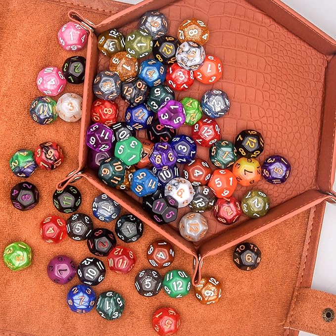 AUSTOR 70 Pieces 12 Sided Dice Mixed Color Polyhedral Dice Set 12 Sides Dices Assortment with a Black Velvet Storage Bag for DND RPG MTG Table Games