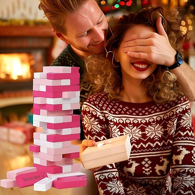 VKX 54 Pcs Super Naughty Block Tower Game, Valentine Tumbling Wooden Tower Stacking Blocks, Date Night Games & Fun Couple Activities, Stacking Wooden Block Game for Lover