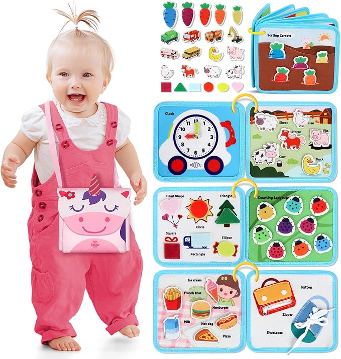 Lehoo Castle Montessori Busy Board for Toddlers 2-4, Busy Book for Toddlers 1-3, Activity Books for Airplane Car, 2 Year Old Girl Toys Gift, Sensory Travel Toys, Preschool Learning Busy Book (Pink)
