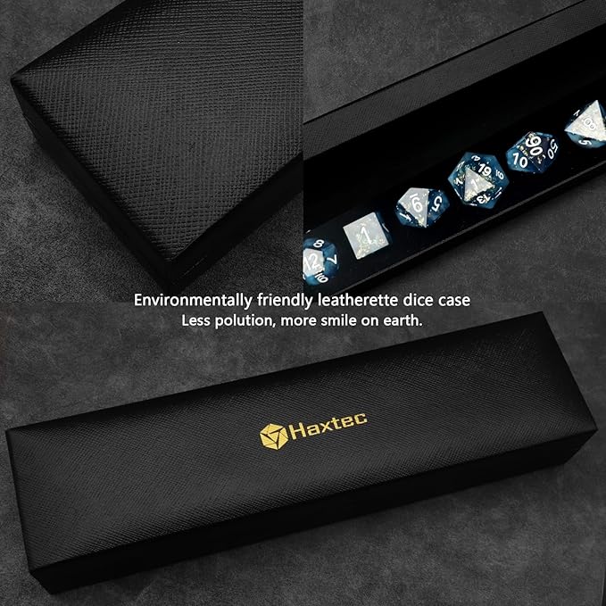 Haxtec Sharp Edge Dice Blue DND Dice Set Resin Dice with Dice Case Polyhedral D&D Dice for TTRPGs Dungeons and Dragons DND Gift-Dark Blue White Gold Foil