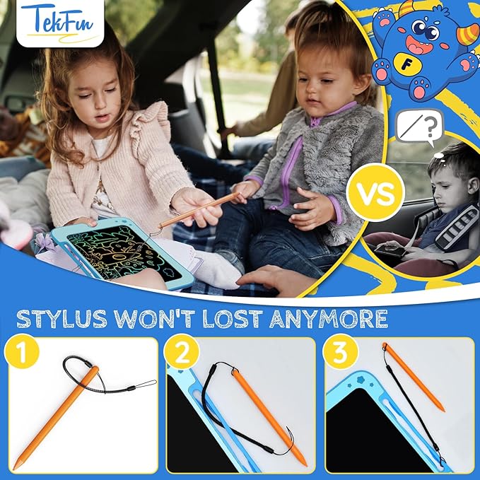 TEKFUN Toddler Kids Toys Gifts - 8.5 Inch LCD Writing Tablet Kids Doodle Board with Stickers Colorful Drawing Tablet, Kids Birthday Christmas Gifts Toys for 3 4 5 6 Years Old Boy (Blue)