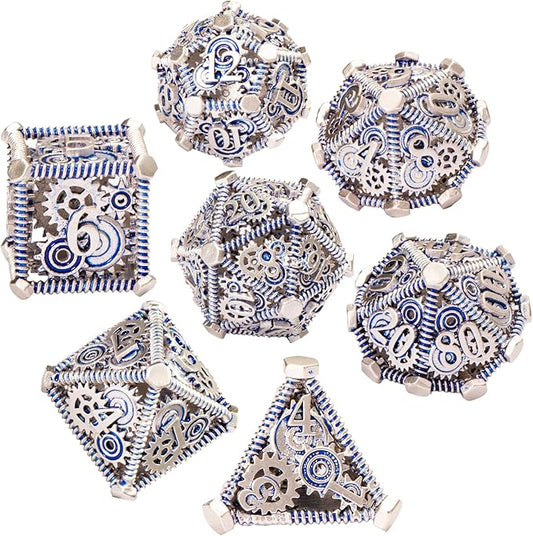 DND Metal Dice Set, UBEUCK 7PCS Gear Metal DND Dice Set for Dungeons & Dragons Board Games Boxes (Gear Blue)