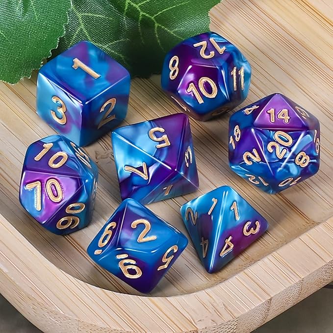 CiaraQ DND Polyhedral Dice Set for Dungeons and Dragons RPG MTG Role Playing Table Games-with 1 Dice Pouch (Blue & Purple)