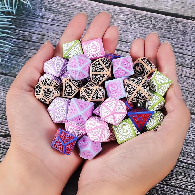 CiaraQ DND Polyhedral Dice Set (42pcs) with A Gold Pattern Drawstring Bag for Dungeons and Dragons RPG MTG Table Games. 6 Sets Fantasy Role Playing Dice Set