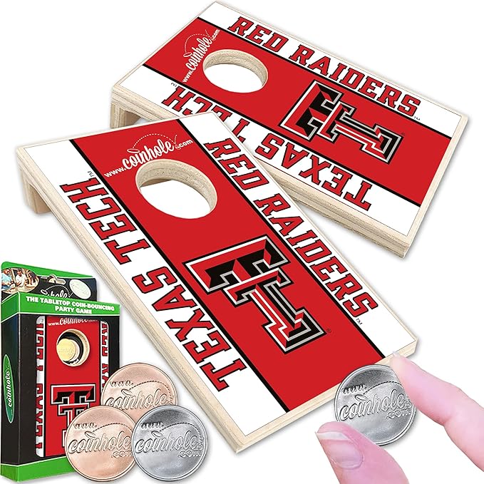 Tabletop Cornhole Game Set | Officially Licensed College Mini Football Cornhole Board Game | Includes Coins
