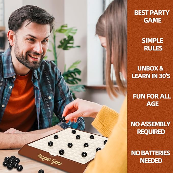 Magnetic Game Chess, Magnet Games for Adults and Kids with Storage Board, Magnet Chess Game with Stones, Board Game for Friends Family, 2-4 Player
