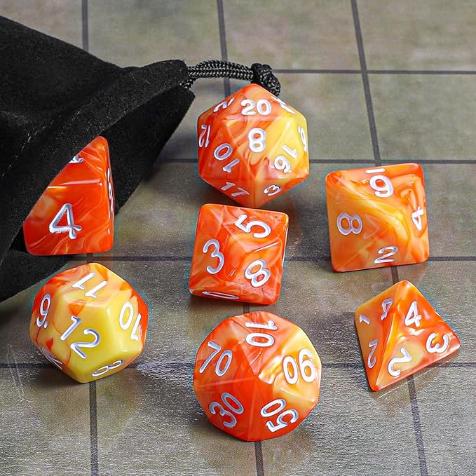 CiaraQ DND Polyhedral Dice Set with a Black Dice Bag for D&D RPG MTG Role Playing Table Games