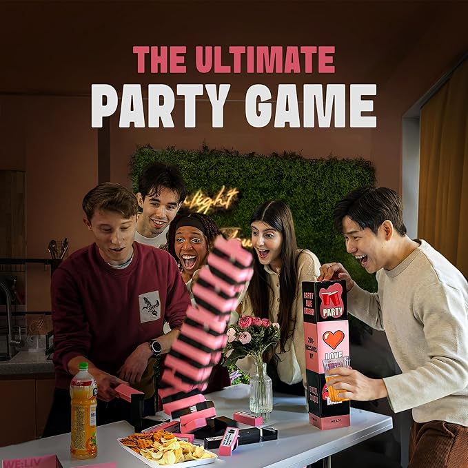 Party Games Nights l Giant Wooden Blocks Stacking Game l Pick Your Game, Fun for Group, Couple, Dare, DIY 200+ Missions and Questions for Party Night l Girls Night Party