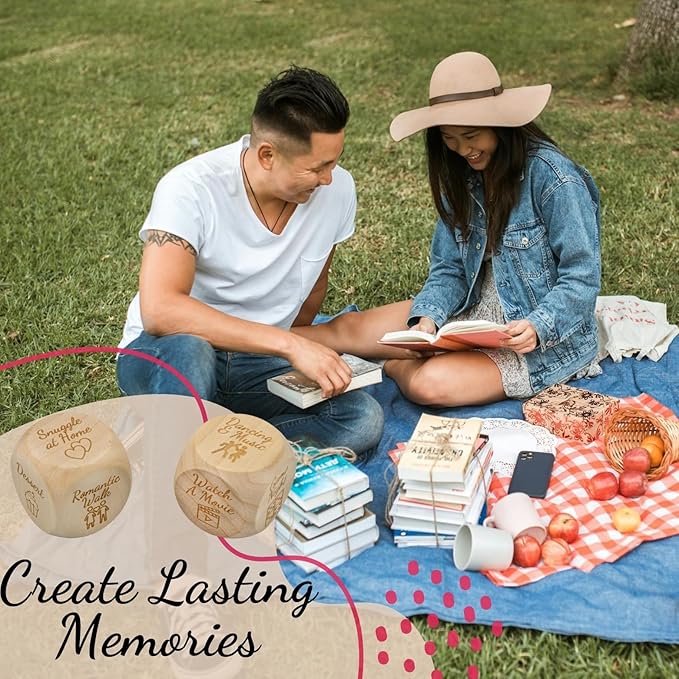 Deluxe Date Night Dice Game - Fun Romantic Couples Gift - 5 Dice, Decision Coin, Board & Carry Bag for Bachelorette, Anniversary, Wedding, Bridal Shower - Girlfriend Wife Husband Him Her Anniversaries