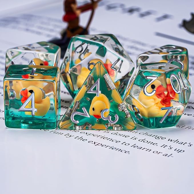 Yellow Duck Resin D&D Dice Set, 7pcs Polyhedral Dice (D4, D6, D8, D10, D12, D20, D%) for Dungeons and Dragons, RPG, MTG