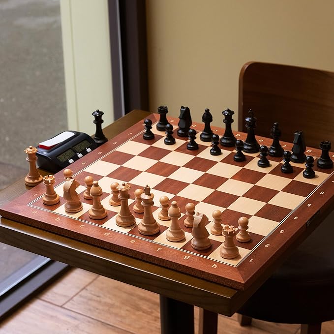 A&A 21.25" Professional Wooden Tournament Chess Board/Mahogany & Maple Inlaid / 2.25" Squares w/Notation