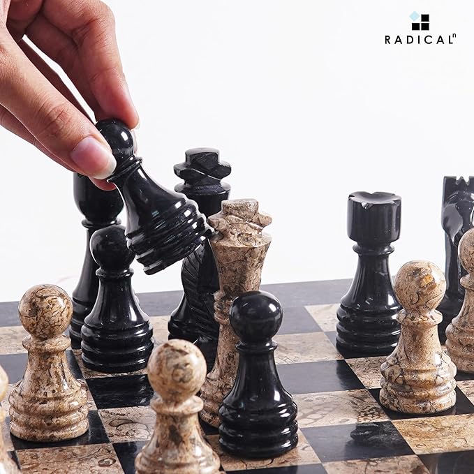 Radicaln Marble Chess Pieces Black and Coral 3.5 Inch King Figures Handmade 32 Chess Figures - Suitable for 16-20 Inch Chess Game - Board Games