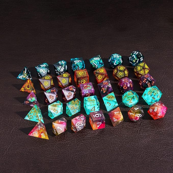 7PCS DND Dice Set,Handmade Sharp Edge Dice Set Mystery Blind Box D&D RPG Polyhedral Resin Dice,for Dungeons and Dragons TTRPG Games Roleplaying Games Pathfinder