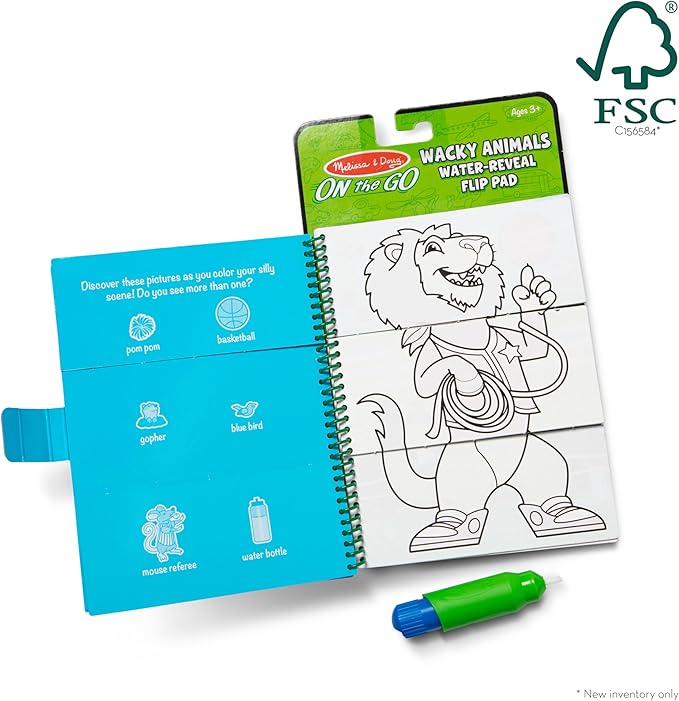 Melissa & Doug On the Go Water Wow! Reusable Water-Reveal Flip Pad - Wacky Animals - Party Favors, Stocking Stuffers, Travel Toys For Toddlers, Mess Free Coloring Books For Kids Ages 3+