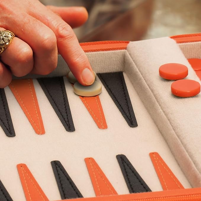 Yellow Mountain Imports Travel Size Backgammon Mini Game Set, Alanya - Magnetic Checkers and 9-inch Board in Sleek Leatherette Case - Classic Strategy Board Game