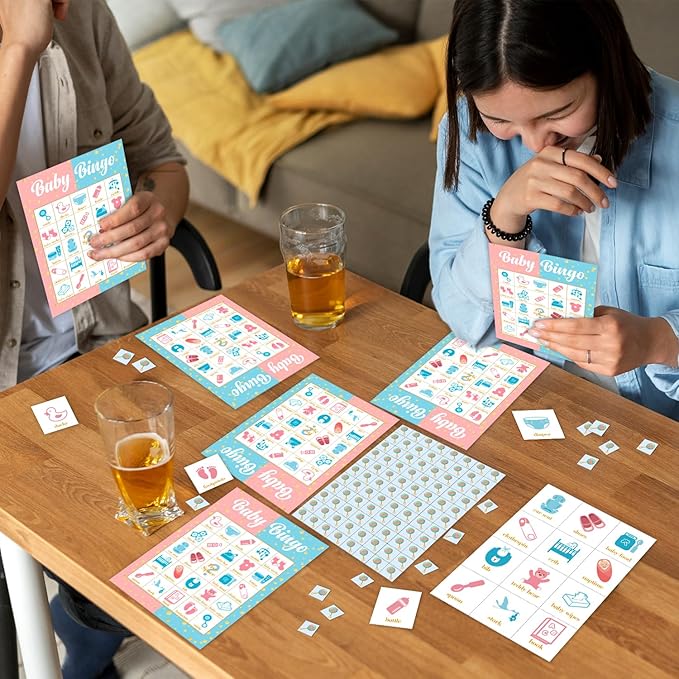 Gender Reveal Bingo Card Set - 24 Players, Neutral Gender Reveal Party Activities for Family Friends, Bingo Game Pregnancy Announcement Party Favor Supplies, for Adult Teen -15