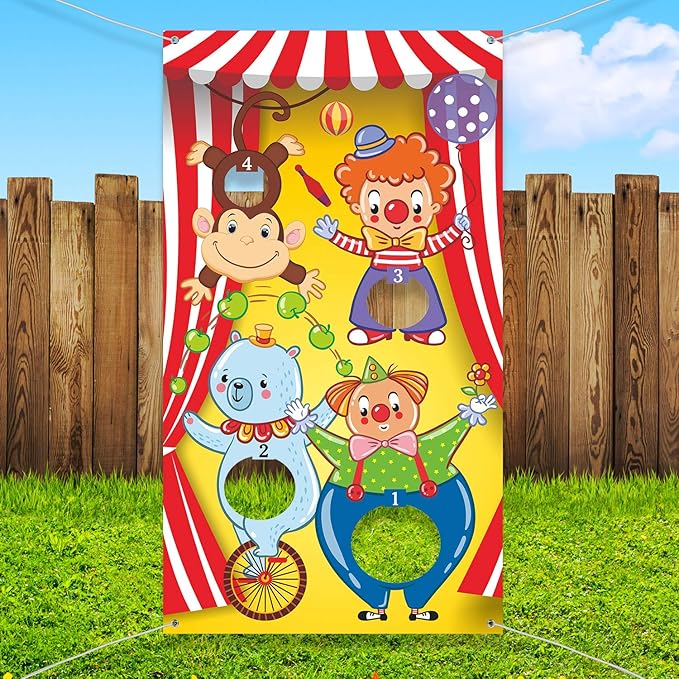 Blulu Carnival Toss Games Banner with 3 Bean Bags Carnival Game for Kids and Adults Circus Theme Party Decorations for Birthday Family Fun Throwing Indoor Outdoor
