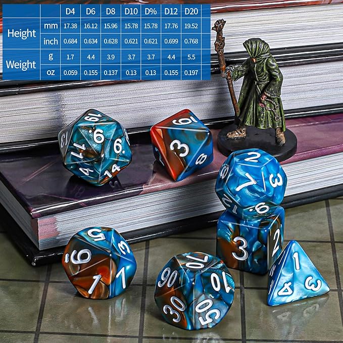 CiaraQ DND Polyhedral Dice Set with a Black Dice Bag for D&D RPG MTG Role Playing Table Games