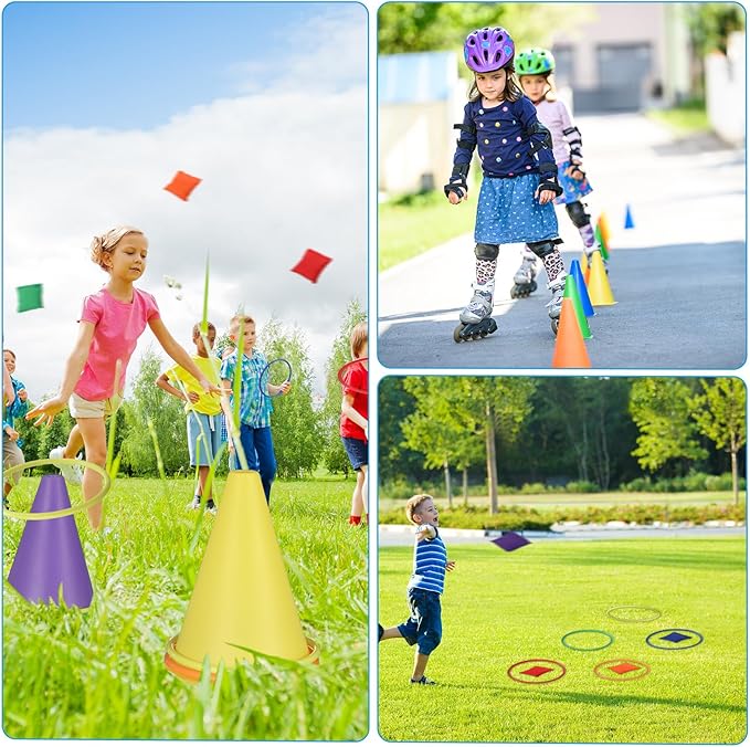 Libima 57 Pcs Carnival Outdoor Games Set for Kids, Include Shark Bean Bag Toss Plastic Cones Bean Bags Ring Toss, Field Yard Lawn Outdoor Game, Gift for Birthday Party Christmas