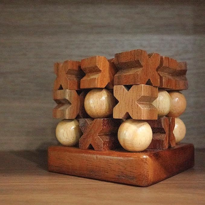 BSIRI 3D Wooden Tic Tac Toe - Rustic Coffee Table Decor, Unique Gifts for Special Occasions, Fun for All Ages in Strategic Game Night, Family Games, and More