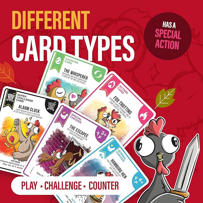 Chicken Challengers Card Game, Hilarious Games for Adults & Teens, New and Strategic Games for Adults and Family Game Night, 2-8 Players, Ages 13+, Travel-Friendly, 114 Cards