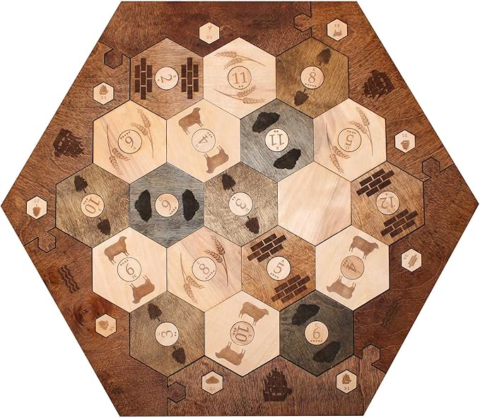 Custom Wood Settler Game Board - 2-4 Players | Main Board Red Oak Frame | Compatible with Catan