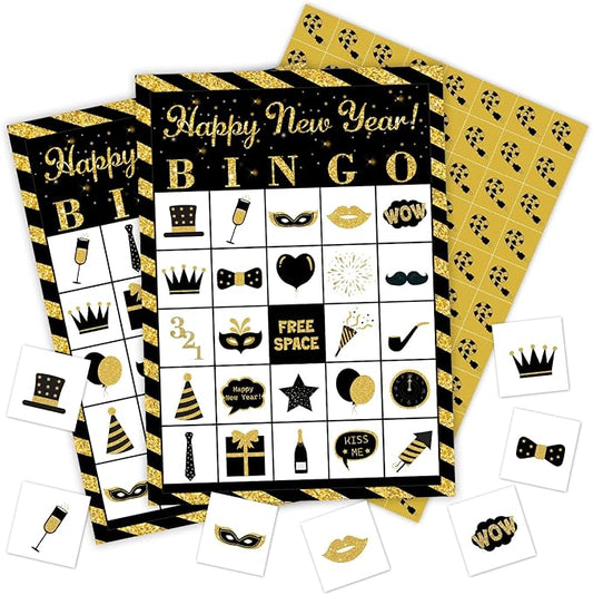 Ziyouza Happy New Year Bingo Cards, New Year Party Bingo Games, 24 Players Games for Family Party Outdoor Trip Activity