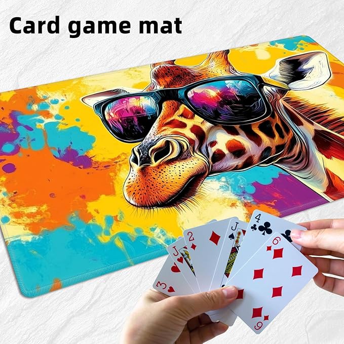 for MTG Playmat with Storage Bag, for TCG Playmat and Playing Card Mat for Magic Board Games, Non-Slip Sunglasses Giraffe Desk Mat, Stitched Edges Game Mat, Rollable & Foldable Card Playmat