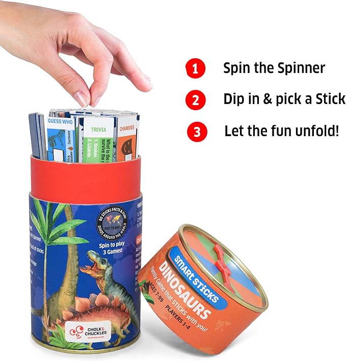Chalk and Chuckles Smart Sticks Dinosaur Game, Gifts for Kids 8-12 Years, Dinosaur Toys Alternative, Family Games for Kids & Adults, Learning Gifts