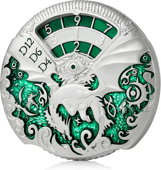 DNDND Dragon Roulette Spinner Metal Dice 7-in-1 Fidget Spinner DND Dice Set with Gorgeous Gift Box for Dungeons and Dragon and Tabletop Game (Silver with Green)