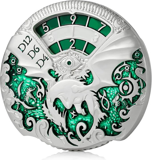 DNDND Dragon Roulette Spinner Metal Dice 7-in-1 Fidget Spinner DND Dice Set with Gorgeous Gift Box for Dungeons and Dragon and Tabletop Game (Silver with Green)