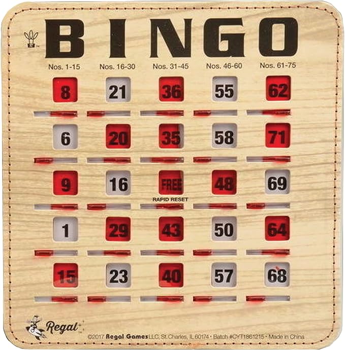 Regal Bingo Bulk Bingo Cards with Sliding Windows - Reusable Bingo Game Cards for Adults Large Group - 10 Pack, Woodgrain