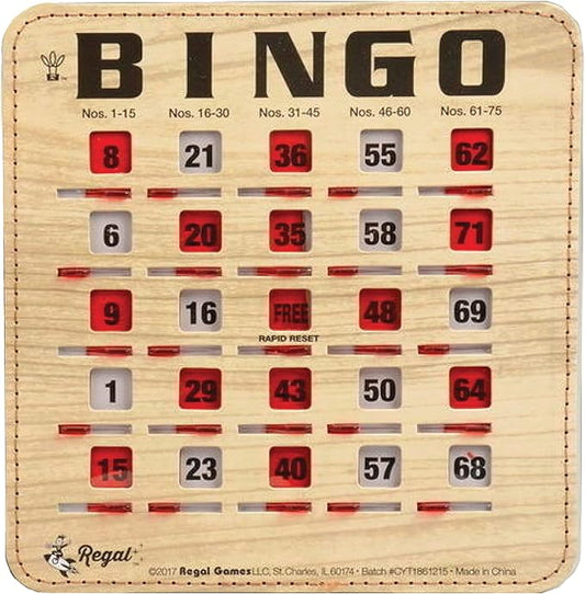 Regal Bingo Bulk Bingo Cards with Sliding Windows - Reusable Bingo Game Cards for Adults Large Group - 10 Pack, Woodgrain