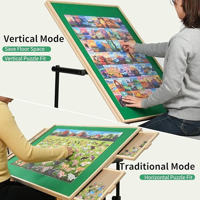 ALL4JIG 1500 Piece Jigsaw Puzzle Table with Legs,Wooden Jigsaw Puzzle Table with 4 Drawers & Cover,360°Rotating for Easy Access,Adjustable Angle & Height Adjustment