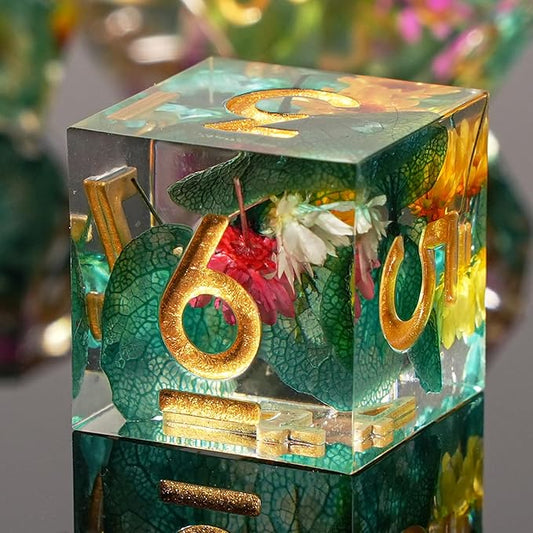 DND Dice Set Sharp Edged Dice Set of 7 DND Faceted Dice Golden Numbers and Beautiful Iron Box Perfect for Dungeons & Dragons RPG and Board Game(Flower Gold)