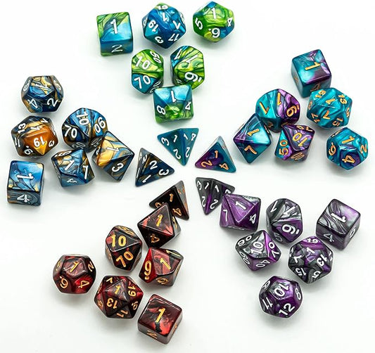5 Sets DND Dice Polyhedral Dice Set (35pcs) with 1 Large Leather Bag, D&D Die Set for Dungeons and Dragons, RPG Table Games (5Sets/35Pcs Double-Color)