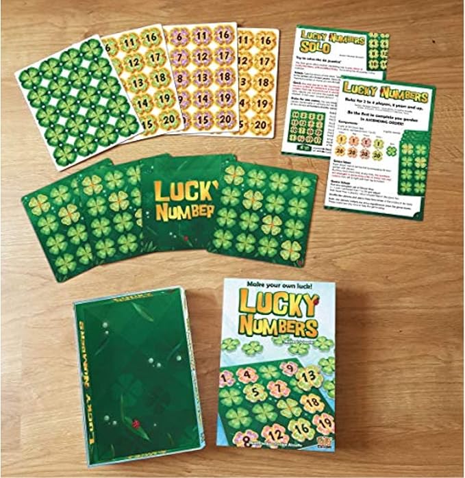 Lucky Numbers - Be First to Complete Your Garden; 1 Rule - Numbers in Each Row & Each Column Must be Arranged in Ascending Order; Draw, Place or Swap Clovers, 1-4 Players, 20 min, 8+