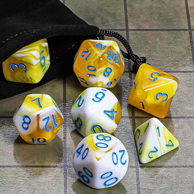 CiaraQ DND Polyhedral Dice Set with a Black Dice Bag for D&D RPG MTG Role Playing Table Games