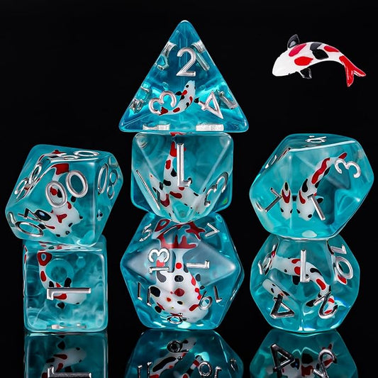 Fish/Animal Resin D&D Dice Set, 7pcs Polyhedral Dice (D4, D6, D8, D10, D12, D20, D%) for Dungeons and Dragons, RPG, MTG, Role Playing Games