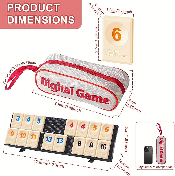 Rummy Cube Game with Portable Bag, Mini Rummy Cube Game for Adult and Kids,106 Tiles, Playing Rack，Travel Set with 4 Tiles Holders for Family Classic Board Games (Travel Edition 2-4 Players)