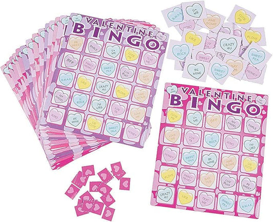 Fun Express 21-Piece Multicolor Valentine's Day Bingo Game - 7" x 5.75", (1 Pack) - Premium Cardboard & Eye-Catching Cards - Perfect for Themed Events & Parties