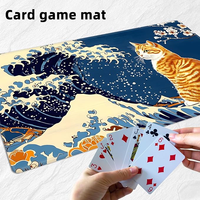 for MTG Playmat with Storage Bags, Card Playmat for TCG Card Playing Game,Rollable & Foldable for PTCG and Board Game Mat for Cards,Non-Slip Cat Wave Desk Mat for Home Office