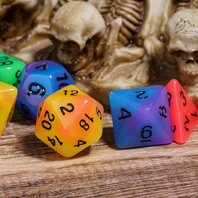 5 Sets Glow in The Dark DND Dice, 35Pcs Luminous Polyhedral Dice Set with 1 Leather Dice Bag, Glowing D&D Dice for Dungeons and Dragons, RPG, MTG Table Games(5Sets/35Pcs Glowing Dice)