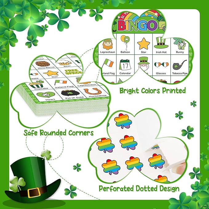 Fancy Land St. Patrick's Day Bingo Game for Adults Irish Shamrock Bingo Cards for School Classroom Party Favors Decorations Family Activities Supplies 24 Players