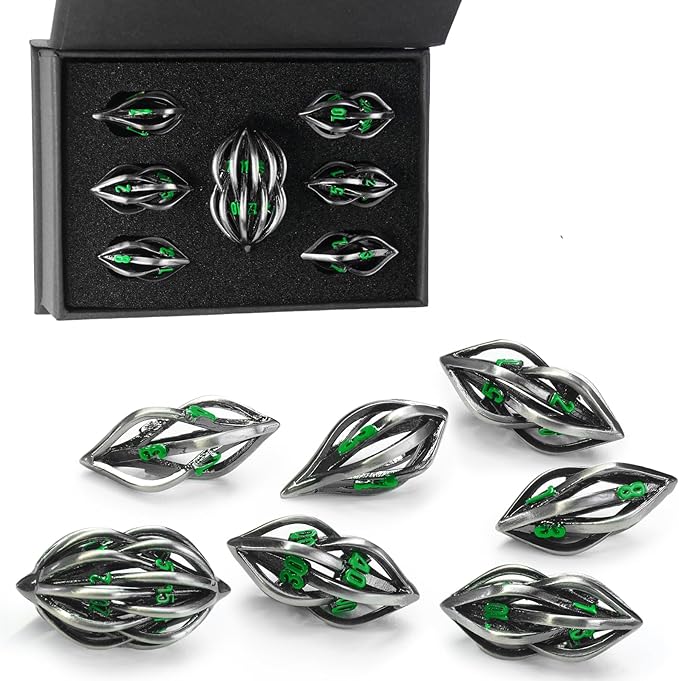 DND Dice Set for Dungeons and Dragons, Metal D&D Dice 7PS/Set, ZHOORQI Polyhedral Dices Set for Role Playing Game Gifts(Arcanum-Green)