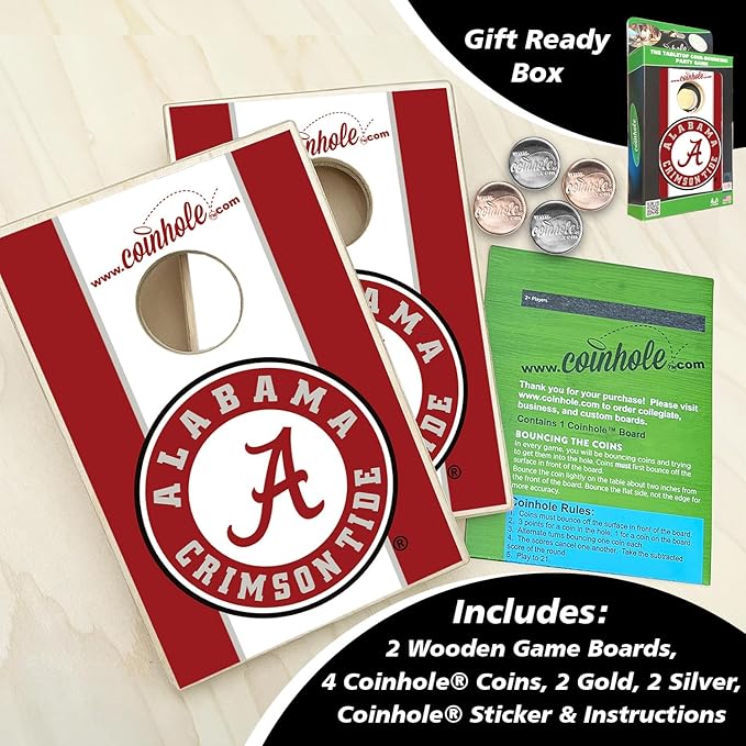 Tabletop Cornhole Game Set | Officially Licensed College Mini Football Cornhole Board Game | Includes Coins