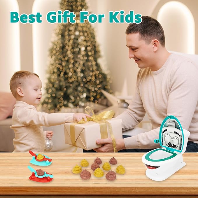 Poop Toys, Famliy Shooting Game, Funny Creativity Family Game, for 4-10 Year Old Kids Boy Girl, Include 1 Toilet Bowl, 2 Dexterity Launchers, 12 Soft Plastic Toy Poops for Children