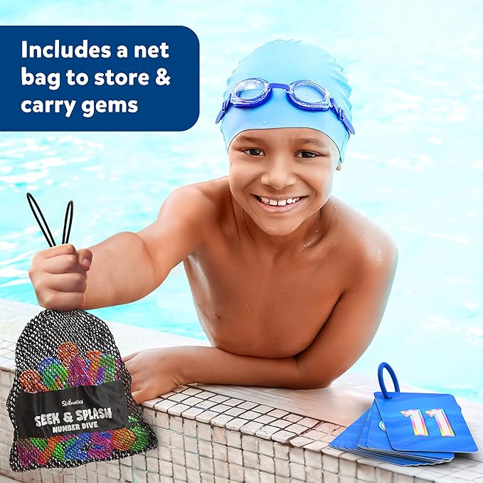 Skillmatics Pool Toys - Seek & Splash, Search & Find Water Game, Swimming Pool Number Dive Toy for Kids, Summer Fun & Gifts for Boys & Girls Ages 6, 7, 8, 9, 10, 11 & Up, Includes 50 Colorful Gems